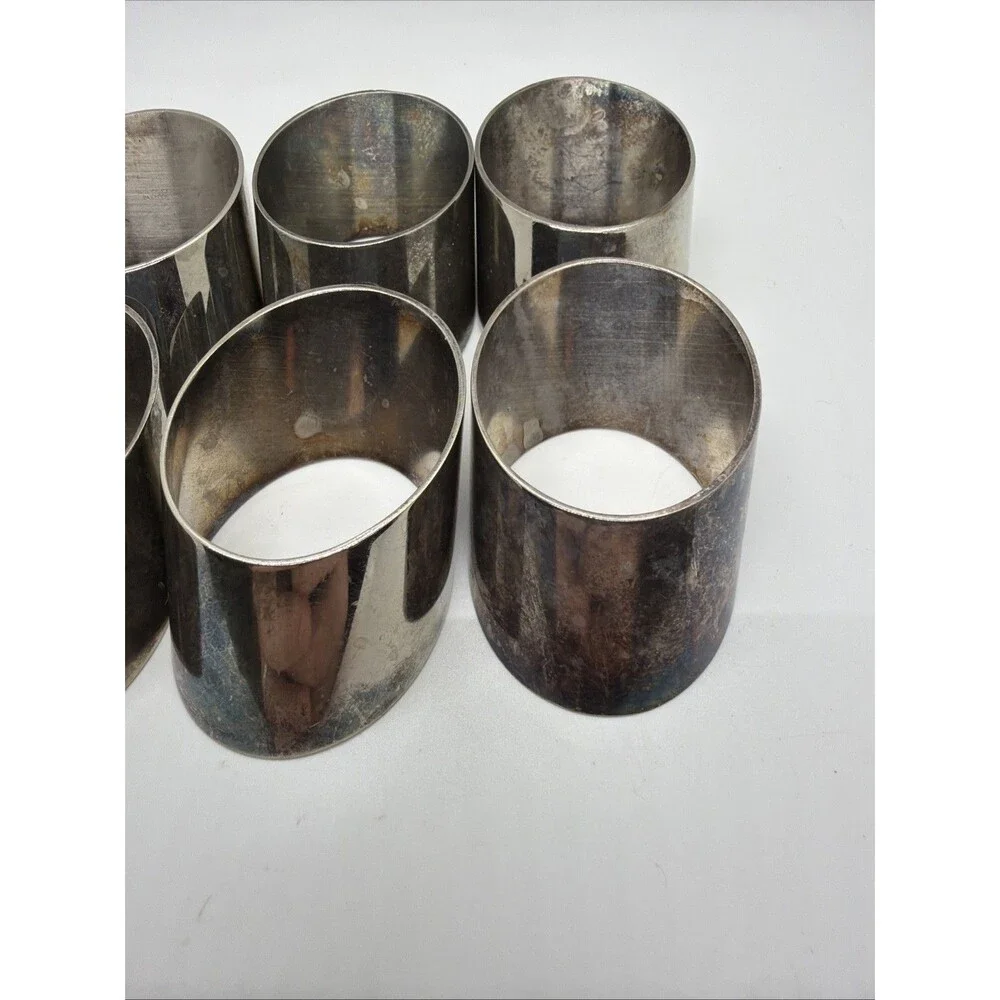 Set Of 7 Leonard Silver Plate Napkin Rings Slanted Oval Shape 2x1.5”- READ